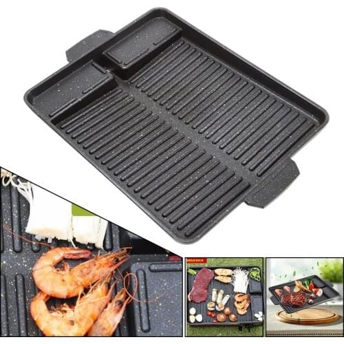 Cast Aluminum BBQ Grill Pan Plate Non-Stick Coating Square Barbecue Tray Smokeless Indoor Outdoor Camping Picnic Accessories