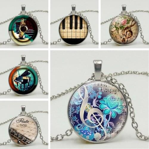 3 Color Fashion Piano Notes Guitar Music DIY Time Glass Gem Pendant Necklace Handmade Jewelry Necklace Accessories