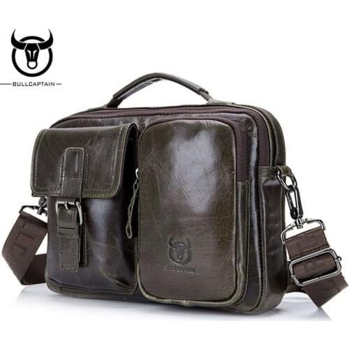 BULLCAPTAIN Mens Bag Genuine Leather Briefcase Laptop Bag Shoulder Bags famous brand Mens Leather Crossbody Bags Top Handle