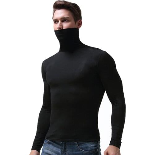 Men Warm Long Sleeve Compression Shirts Turtleneck Winter Base Layer Top Pullover Lightweight T-Shirt HSJ88