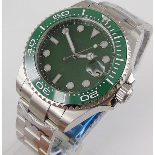 43mm Automatic Men Watch 24 Jewels NH35 MIYOTA 8215 Date Brushed Oyster Strap green Insert