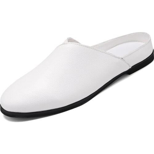 New Summer Concise Fashion Mens Mules Breathable Comfort Flat Slippers Mens Leather Casual Shoes Fashion Street Youth Sandals