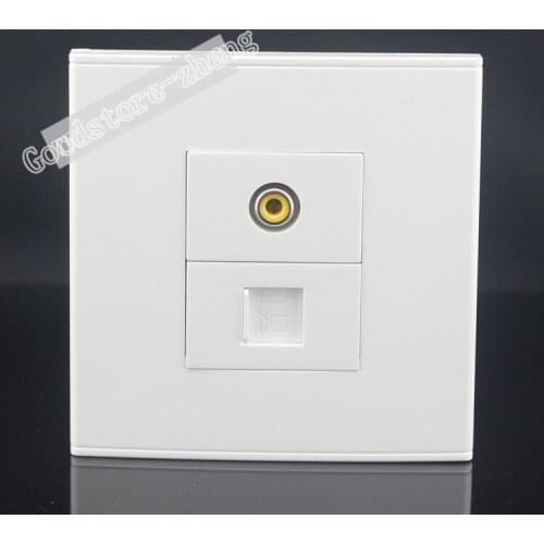 Wall Socket Plate 2 Ports One CAT5E RJ45 Network LAN & Single AV Audio Port Panel Faceplate Outlet Home Adapter Plug Wholesale
