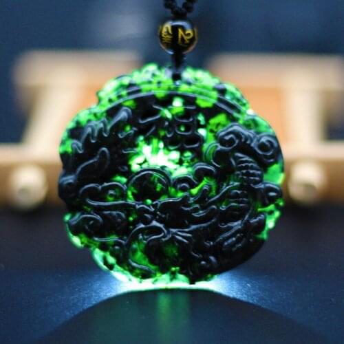 Natural Black Green Jade Blessing Dragon Pendant Necklace Chinese Carved Charm Jewelry Fashion Amulet for Men Women Lucky Gifts