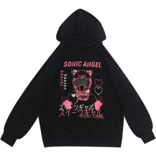 New Japanese Harajuku T-shirt Autumn Women Black Cute Print Sweatshirt Streetwear Cool Girl Long Sleeve Kawaii T-Shirt