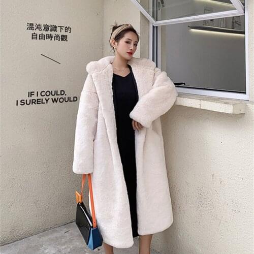 2020 New Long Jacket Women Coat Faux Rabbit Fur Coat Warm Thick Solid Loose Plush Ladies Coat Winter Coat Women Faux Fur Jacket