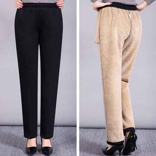 New Women Winter Trousers 2021 Korean Wave Lamb Wool Warm Casual Pants Elastic Thick Plush Plus Size Middle-Aged Ladies Pants