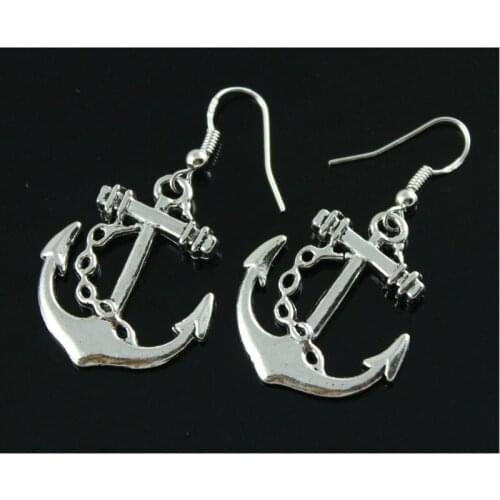 Wholesale 4 pairs Large nautical Anchor Tibetan Silver jewelry silver earrings new drop earrings chinese fashion hisoka cosplay