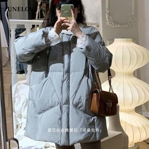 JuneLove Winter Women Solid Peter Pan Collar Pink Warm Coat Lady Kawaii Overcoat Jacket Parkas Female Pocket Padded Cute Coats