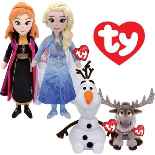 40CM Ty Stuffed Plush New Movie Cartoon Elsa Olaf Xuebao Glitter Eyes Black Velvet Robe Anna Cute Animal Soft Doll Birthday Gift