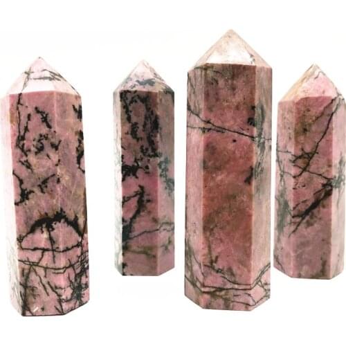 Drop Shipping 1pc Natural Quartz Point Rhodonite Healing Obelisk Pink Stone Wand Rhodochrosite Natural Stones and Crystals