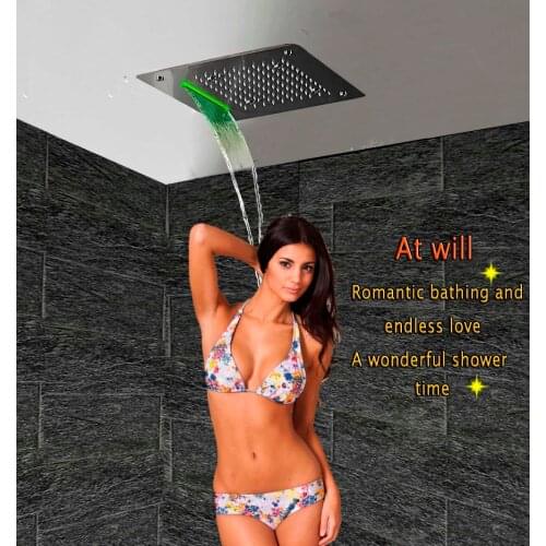 Luxury Shower Head LED Ceiling Square 400x400 SUS304 Stainless Bathroom Products Accessories Waterfall Rain Mist Overhead Shower