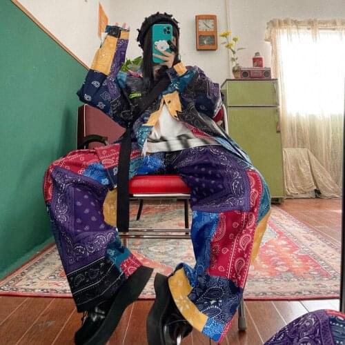 Street hip hop handsome retro cashew blossom loose large long sleeve shirts men and women