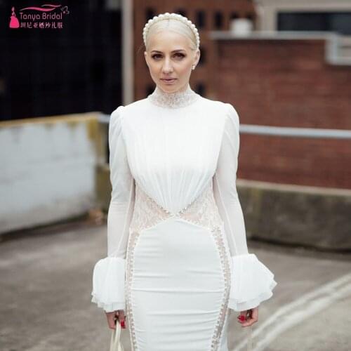 Mermaid Long Sleeve Wedding Dresses Special Cut See through Bridal Gowns Fashion Elegant Vestido De Noivas ZW393
