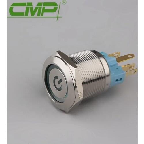 CMP Stainless Steel Self-Locking or Momentary Vandal Resistant Push Button Switch 1NO1NC Power Symbol