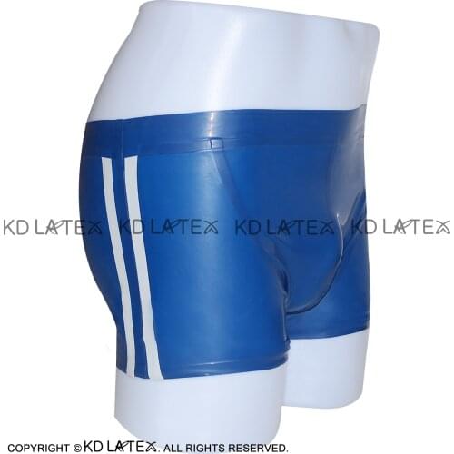 Blue And White Stripes Two Sides Sexy Latex Boxer Shorts Rubber Boyshorts Underpants Underwear DK-0004