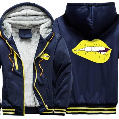 Sexy Mouth Print 2020 New Arrival Thicken Jackets Mens Long Sleeve Hip Hop Hooded Casual Fashion Tops Hipster sudadera hombre