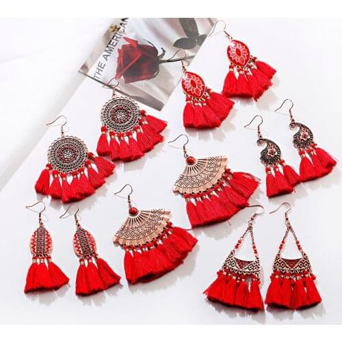 Red Tassel Earrings For Women Girl Ear Rings Set Festival Long/Statement Earring Unusual 2021 Trend New Year Gifts Pendientes