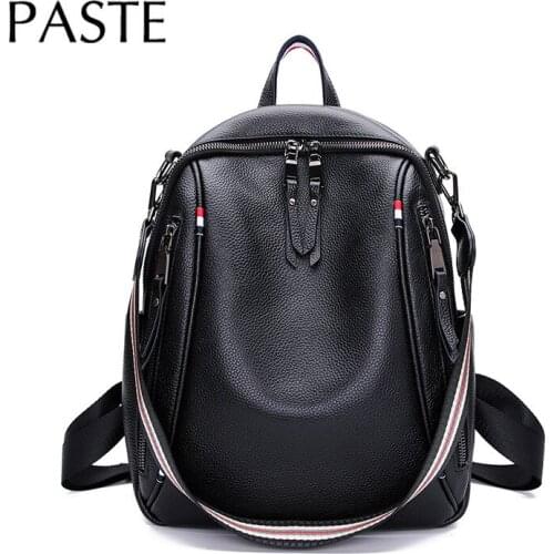 Blue Korean Womens Knapsack First Layer Leather School Bags for Teenage Girls Casual Cow Skin Lady Backpack Daily Travel Bag