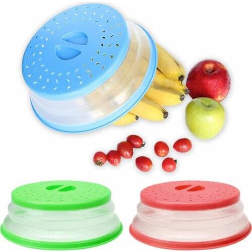 Collapsible Microwave Cover Lid Folding Silicone Microwave Plate Cover Colander Strainer for Fruit Vegetable Kitchen Accessories