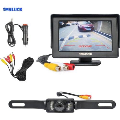 SMALUCK 4.3 inch TFT LCD Car Monitor Rear View Kit Reversing IR HD Backup Car Camera Parking Assistance System