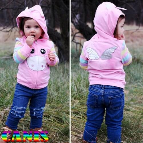Cute Brand Toddler Zipper Hoodies Kid Girl Spring Summer Unicorn Pink Hooded Tops Hoodie Jacket Coat Sweatshirts 1-6Y