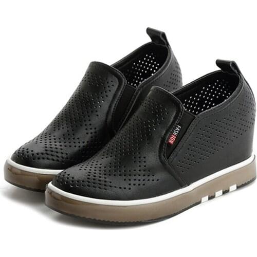 2021 New Women Leather Platform Shoes Wedges White Black Lady Casual Shoes Comfortable Pumps Breathable Shoes