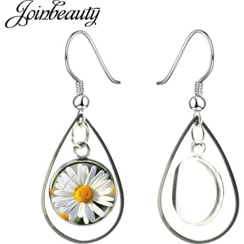 JOINBEAUTY Women Girls Cute Daisy Flower Picture Teardrop Hollow Out Earrings Wedding Jewelry Pendant Water Drop Earrings KT415