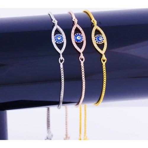 Hot Sale Jewelry Charm Zircon Micro Pave Evil Eye Bracelets & Bangles Handicraft Copper Square Chain Friendship Bracelets Bijoux