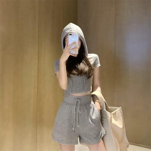 Net Red Style Leisure Fashion Sportswear Set Womens 2021 Summer New Short Sleeve Shorts Running Two Piece Set