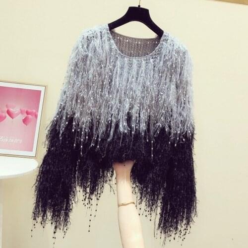 Patchwork Tassel Knitted Women Sweater Pullovers Winter New O-Neck Fashion Thicken Warm Female Pulls Outwear Coats Tops