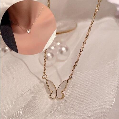 Korean 2021 New Trendy Cute Small Animal Butterfly Pendant Necklace Women Gold Color Butterfly Choker Necklace Collar Chain