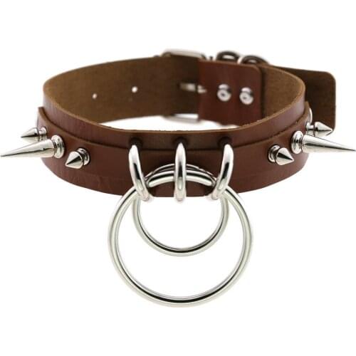 ZIMNO Spike Rivet Punk Sexy Gothic Pu Leather Goth Round Cross Egirl Choker Necklace Collar Sexy Necklaces Women Neck Jewelry