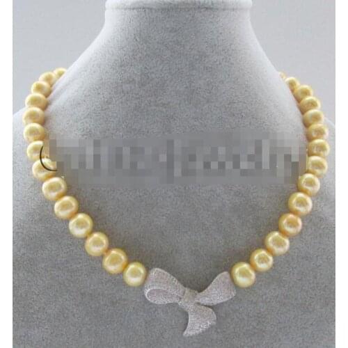 18" 36" 10-11mm natural round freshwater pearl necklace - Bowknot pendant