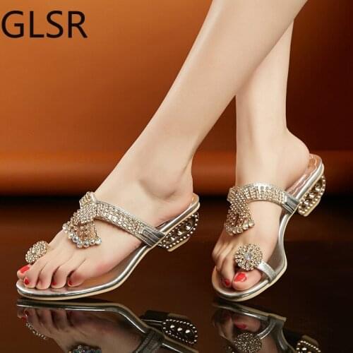 2020 Women Sandals Flip Flop Fashion Rhinestone Wedges Shoes Crystal High Heels Sandals Women Shoes Summer Casual Beach Sandals