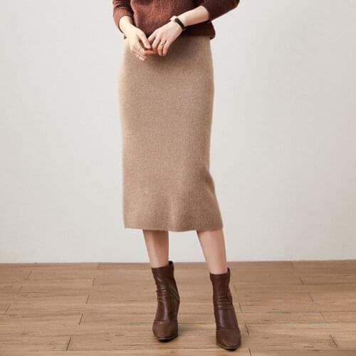 2021 New Arrival Autumn and Winter 100% Cashmere Womens High Waist Skirt Fashion Soft Quanlity Elastic Knit Bottomed Girl Cloth