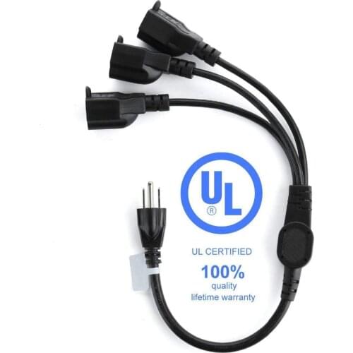 3 Prong Y Splitter Cable Power Extension Cord - Cable Strip Outlet Saver - Power Cord Splitter - 18AWG - UL Approved - 1ft