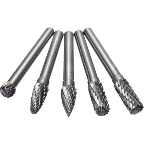 5pcs Tungsten Carbide Rotary Point Burr Bit Set 6mmx8mm 50-60mm Length For Processing Tools