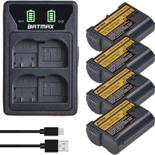 2280mAh EN-EL15C EL15C EN EL15 Battery + LED Dual Charger for Nikon Z5, Z6, Z6 II, Z7, Z7II D780, D850, D7500, D500, D600