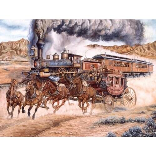 5D DIY Diamond Painting Horse Car Diamond Embroidery Landscape Cross Stitch Train Full Round Drill Rhinestones Home Decor Gift