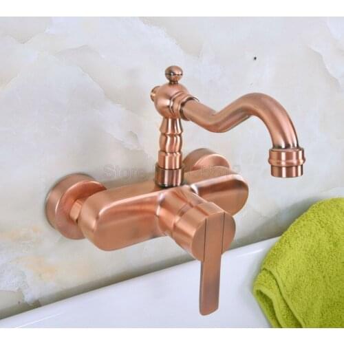 Antique Red Copper Antique Red Copper Antique Wall Mounted Swivel Spout Bathroom Sink Faucet Single Handle Mixer Tap Wall tnf935