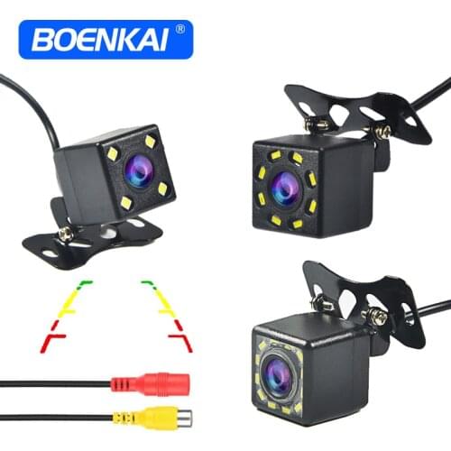 BOENKAI Universal Car Rear View Camera Vehicle Back Up Reverse Cam 8 Led Lights Night Vision Wide Angel Parking Lines Waterproof