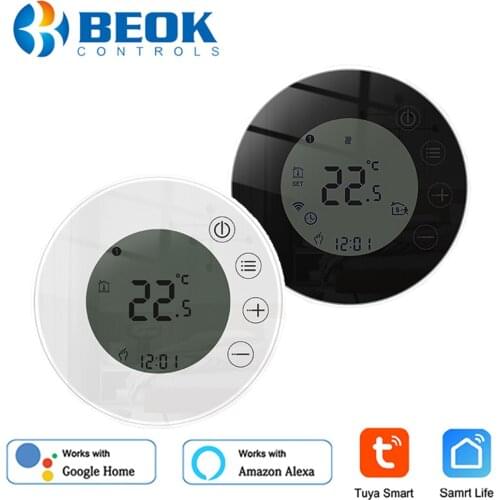 Beok Tuya Smart Life Wifi Thermostat for Floor Heating Home Temperature Controller Alexa Google Round Black Thermoregulator