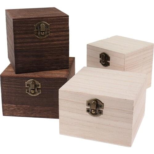 1pc Retro Jewelry Box Desktop Handmade Wood Clamshell Storage Hand Decoration Wood Paulownia Box Postcard Storage Organizer Box