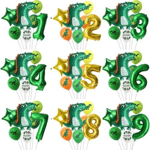 Dinosaur Foil Balloon Green Number Balloon Cartoon Dino Theme Birthday Jungle Party Jurassic World Decoration Baby Shower Globos