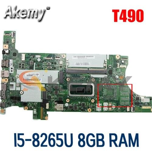 For Lenovo ThinkPad T490 laptop motherboard NM-B901 with CPU I5-8265U 8GB RAM FUR 02HK923 01YT335 100% test work Mainboard