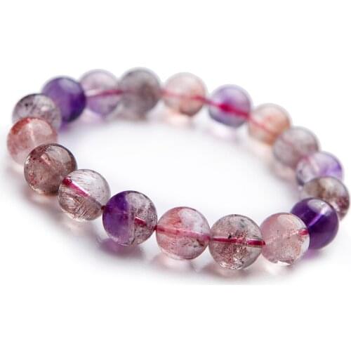 Precious Natural Colorful Rutilated Quartz Bracelets 12mm Natural Super Seven Melody Stone Round Crystal Bead Bracelet AAAA