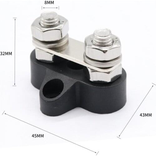 Truck Boat Bus Bar Double M8 Terminal Positive Power Distribution Stud Black