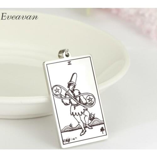 EUEAVAN 10pcs Pentacles Tarot Card Pendant for Necklace Stainless Steel Golden Black Jewelry Accessories Charms Pendants