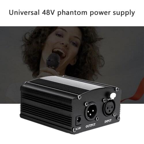 48V Phantom Power Supply With Adapter & XLR Audio Cable For Condenser Microphone